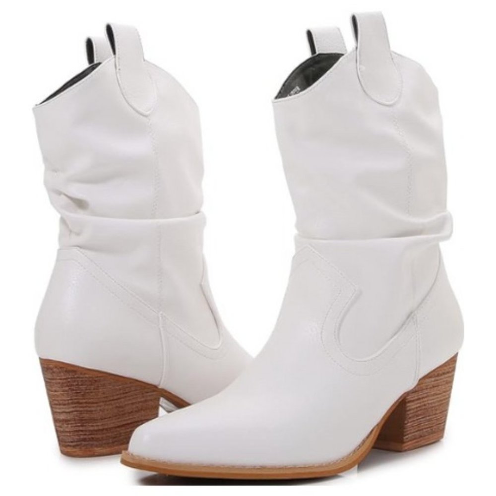 Wooden Heel Western Long Boots "WHITE"